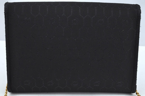 Authentic Christian Dior Honeycomb Chain Shoulder Bag Canvas Leather Black 9527I