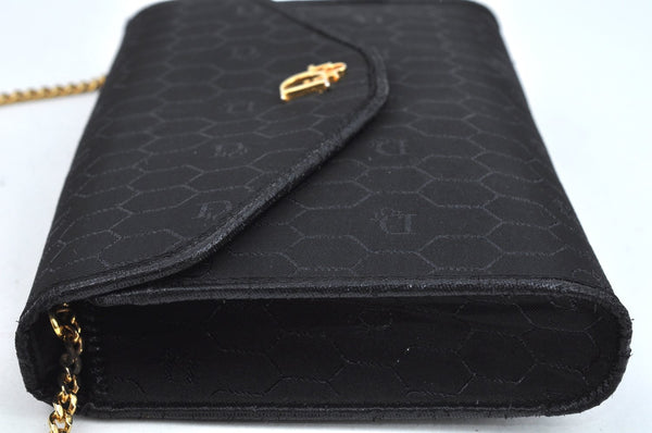 Authentic Christian Dior Honeycomb Chain Shoulder Bag Canvas Leather Black 9527I