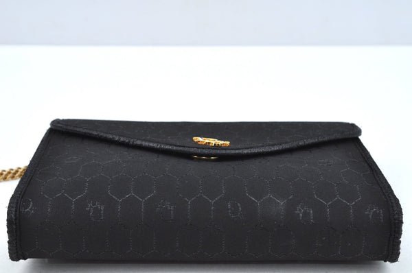 Authentic Christian Dior Honeycomb Chain Shoulder Bag Canvas Leather Black 9527I