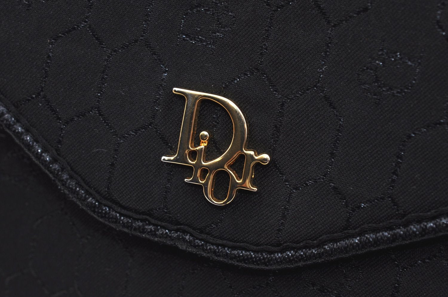 Authentic Christian Dior Honeycomb Chain Shoulder Bag Canvas Leather Black 9527I