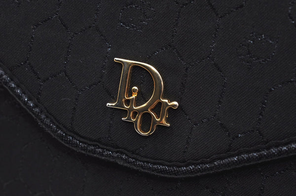 Authentic Christian Dior Honeycomb Chain Shoulder Bag Canvas Leather Black 9527I