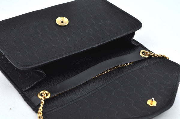 Authentic Christian Dior Honeycomb Chain Shoulder Bag Canvas Leather Black 9527I