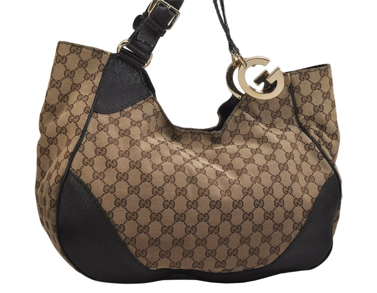 Authentic GUCCI Charlotte Shoulder Tote Bag GG Canvas Leather 203504 Brown 9527J