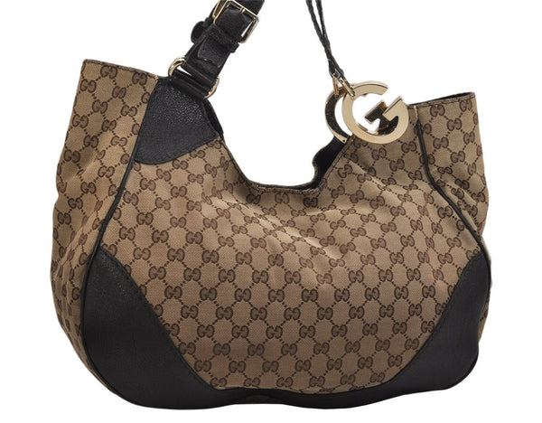 Authentic GUCCI Charlotte Shoulder Tote Bag GG Canvas Leather 203504 Brown 9527J