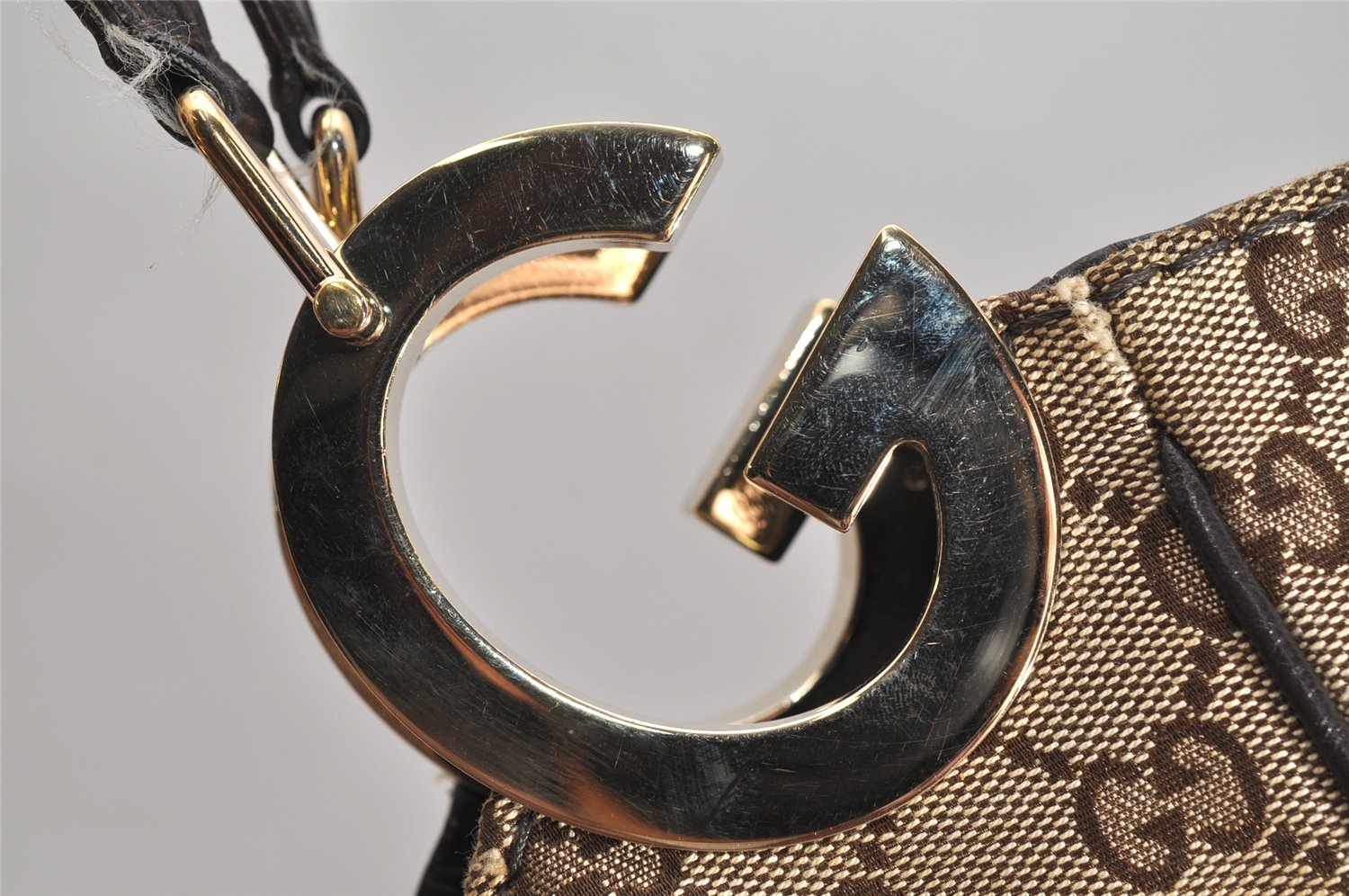 Authentic GUCCI Charlotte Shoulder Tote Bag GG Canvas Leather 203504 Brown 9527J