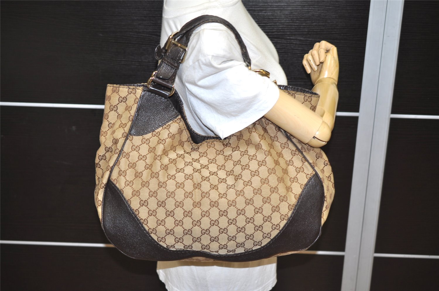 Authentic GUCCI Charlotte Shoulder Tote Bag GG Canvas Leather 203504 Brown 9527J