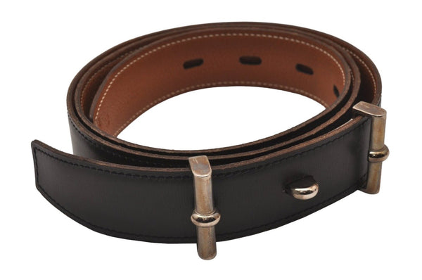 Authentic HERMES Api 2 Leather Reversible Belt Size 90cm 35.4" Black Brown 9528I