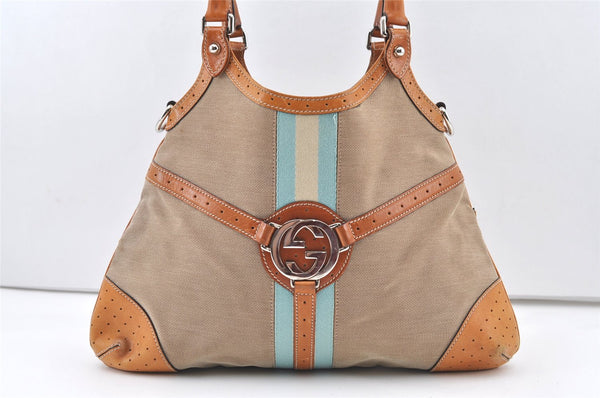 Auth GUCCI Interlocking G 2Way Shoulder Bag Canvas Leather 114875 Beige 9531J