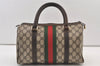 Authentic GUCCI Web Sherry Line Hand Boston Bag GG PVC Leather Brown Junk 9535J