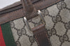 Authentic GUCCI Web Sherry Line Hand Boston Bag GG PVC Leather Brown Junk 9535J