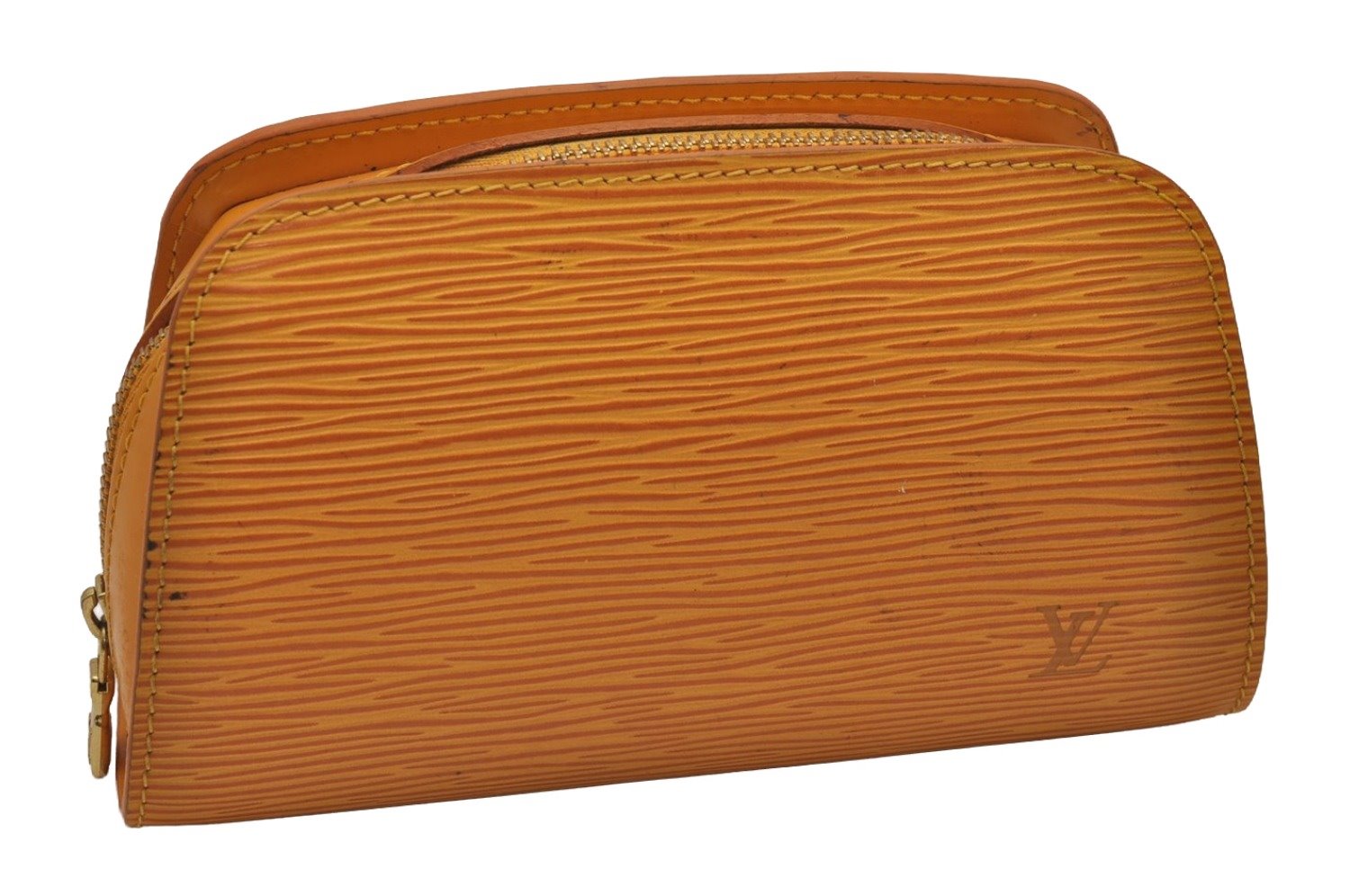 Authentic Louis Vuitton Epi Dauphine Cosmetic Pouch Yellow M48449 LV Junk 9536I