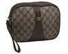 Authentic GUCCI Web Sherry Line Clutch Hand Bag GG PVC Leather Brown Junk 9537J