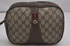 Authentic GUCCI Web Sherry Line Clutch Hand Bag GG PVC Leather Brown Junk 9537J