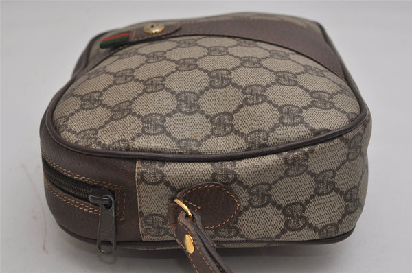 Authentic GUCCI Web Sherry Line Clutch Hand Bag GG PVC Leather Brown Junk 9537J