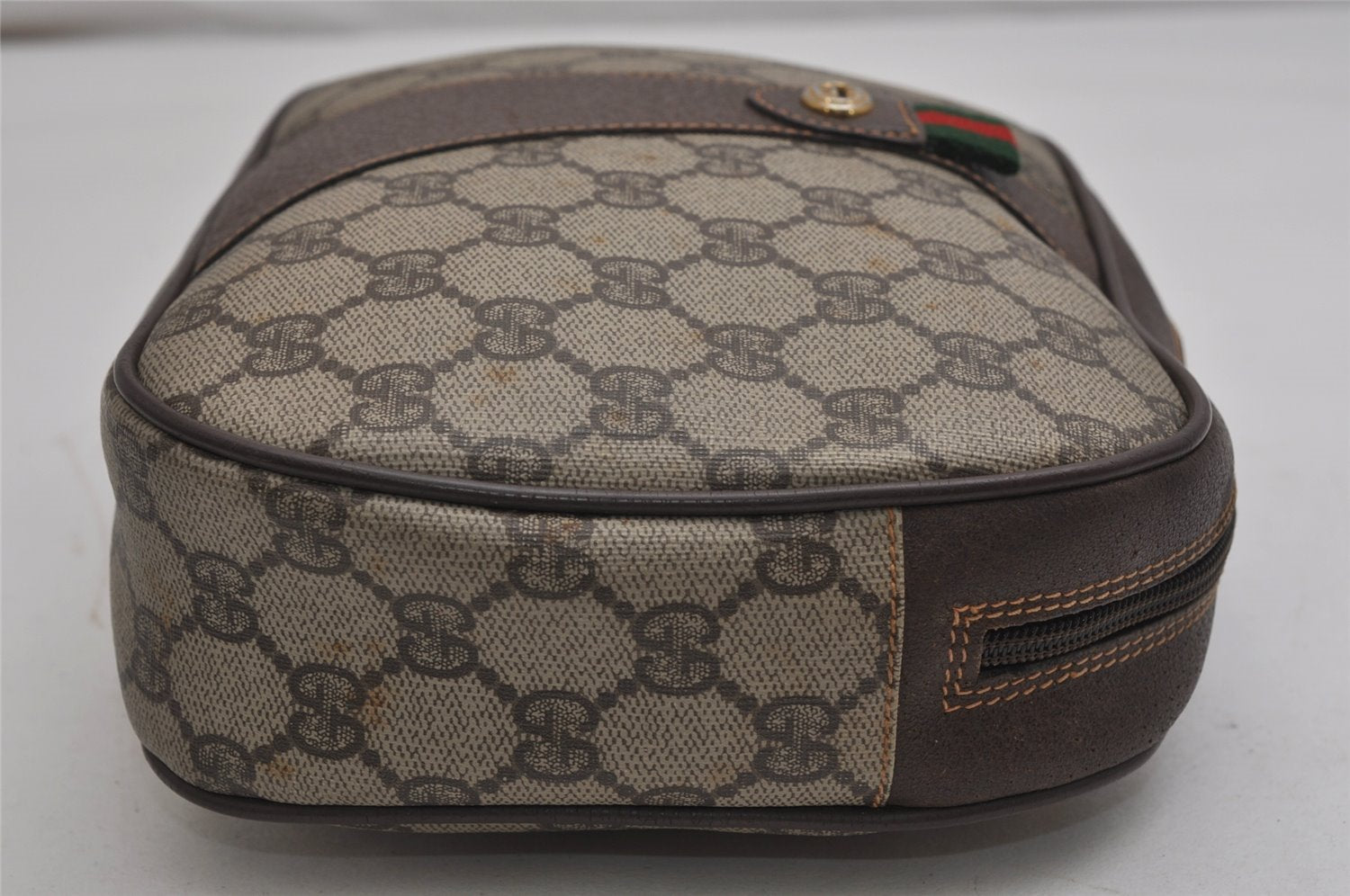 Authentic GUCCI Web Sherry Line Clutch Hand Bag GG PVC Leather Brown Junk 9537J
