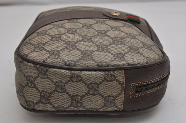 Authentic GUCCI Web Sherry Line Clutch Hand Bag GG PVC Leather Brown Junk 9537J