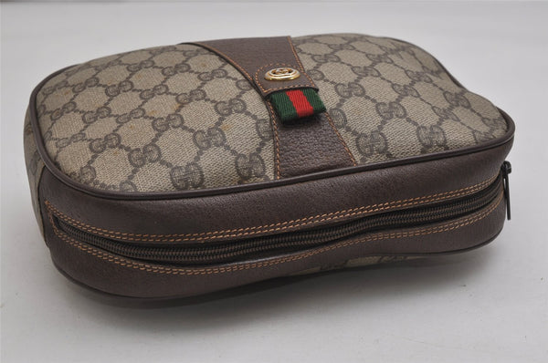 Authentic GUCCI Web Sherry Line Clutch Hand Bag GG PVC Leather Brown Junk 9537J