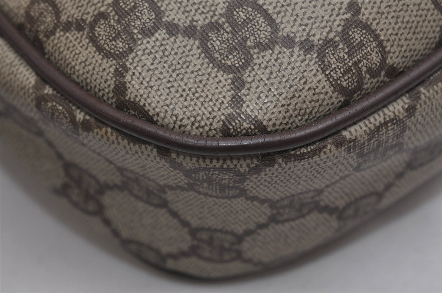 Authentic GUCCI Web Sherry Line Clutch Hand Bag GG PVC Leather Brown Junk 9537J