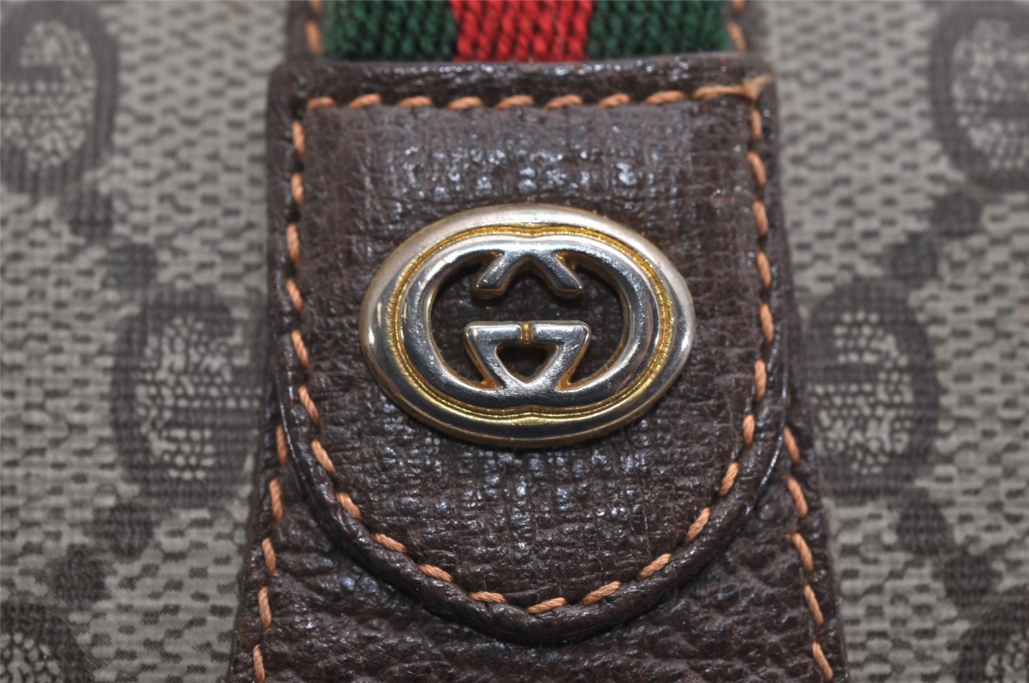 Authentic GUCCI Web Sherry Line Clutch Hand Bag GG PVC Leather Brown Junk 9537J