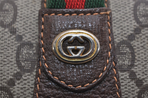 Authentic GUCCI Web Sherry Line Clutch Hand Bag GG PVC Leather Brown Junk 9537J