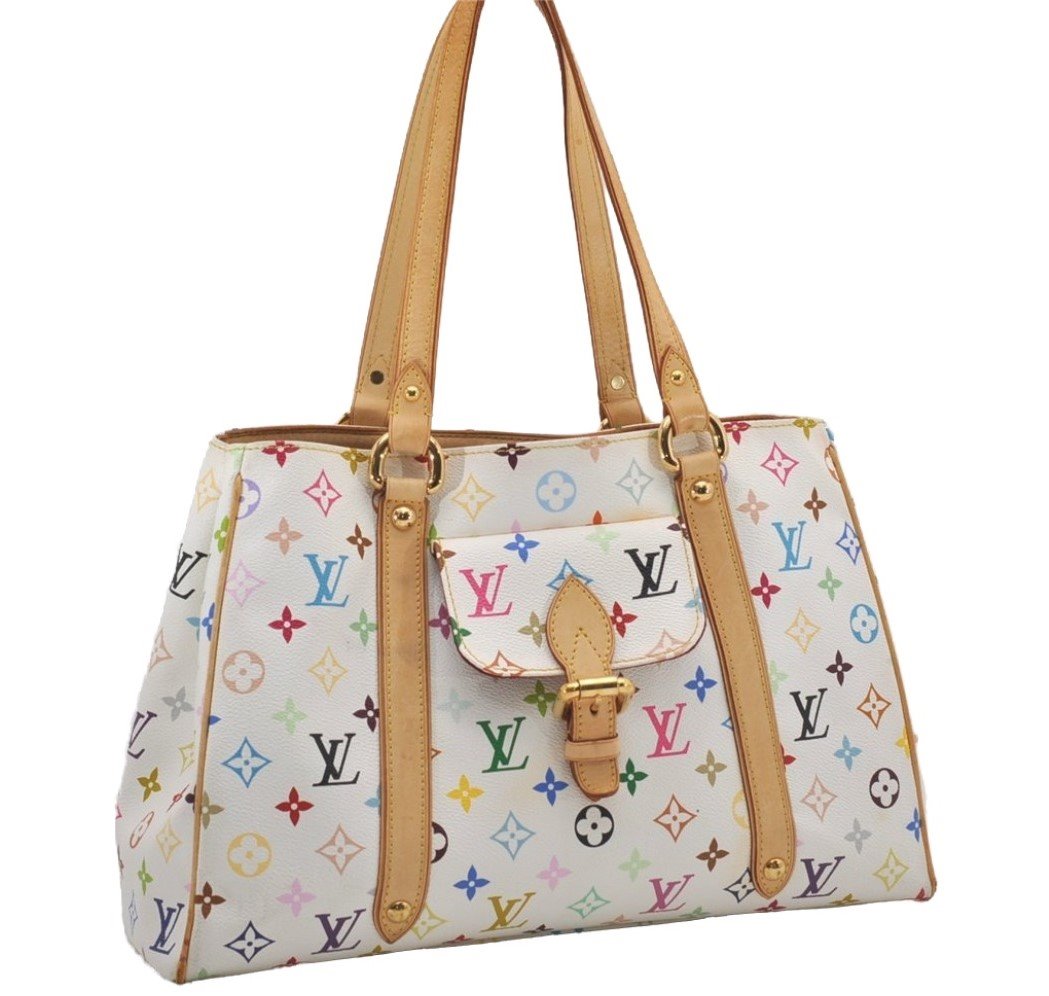Auth Louis Vuitton Multicolor Aurelia MM White Shoulder Tote Bag M40094 LV 9538I