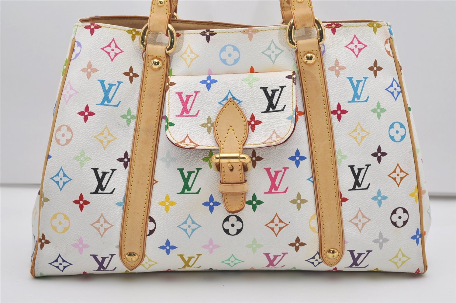 Auth Louis Vuitton Multicolor Aurelia MM White Shoulder Tote Bag M40094 LV 9538I