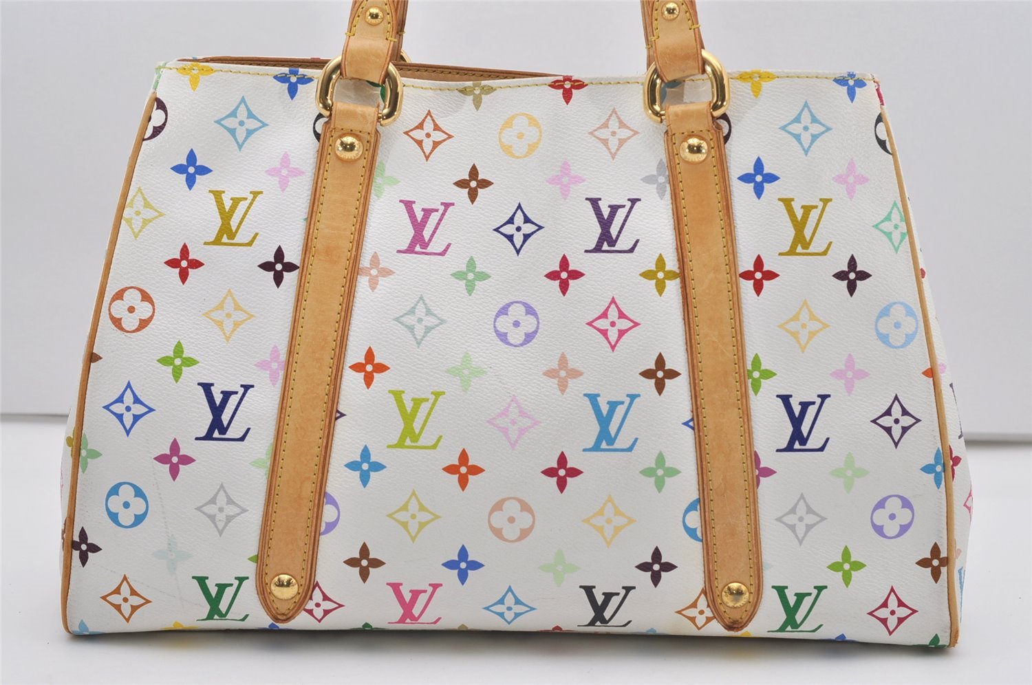 Auth Louis Vuitton Multicolor Aurelia MM White Shoulder Tote Bag M40094 LV 9538I