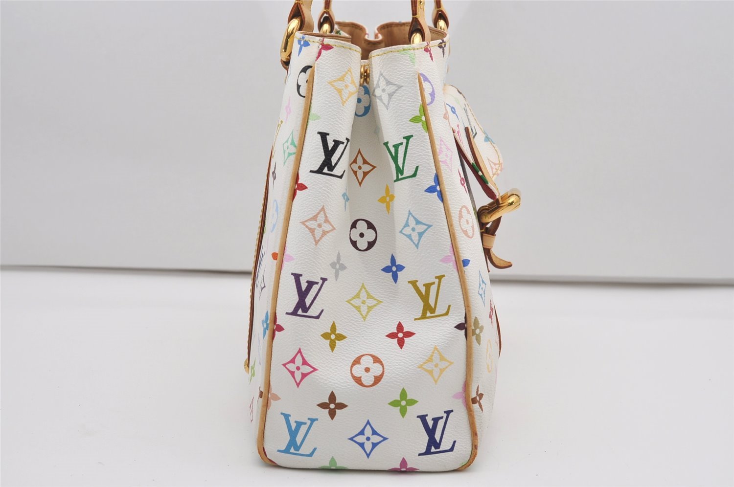 Auth Louis Vuitton Multicolor Aurelia MM White Shoulder Tote Bag M40094 LV 9538I