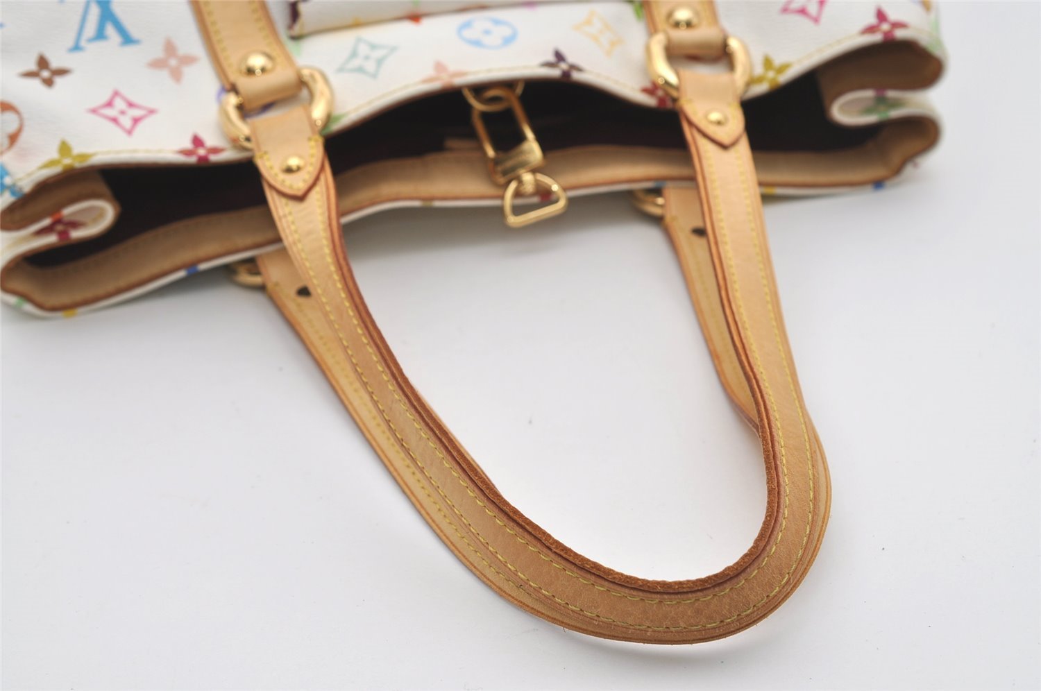 Auth Louis Vuitton Multicolor Aurelia MM White Shoulder Tote Bag M40094 LV 9538I