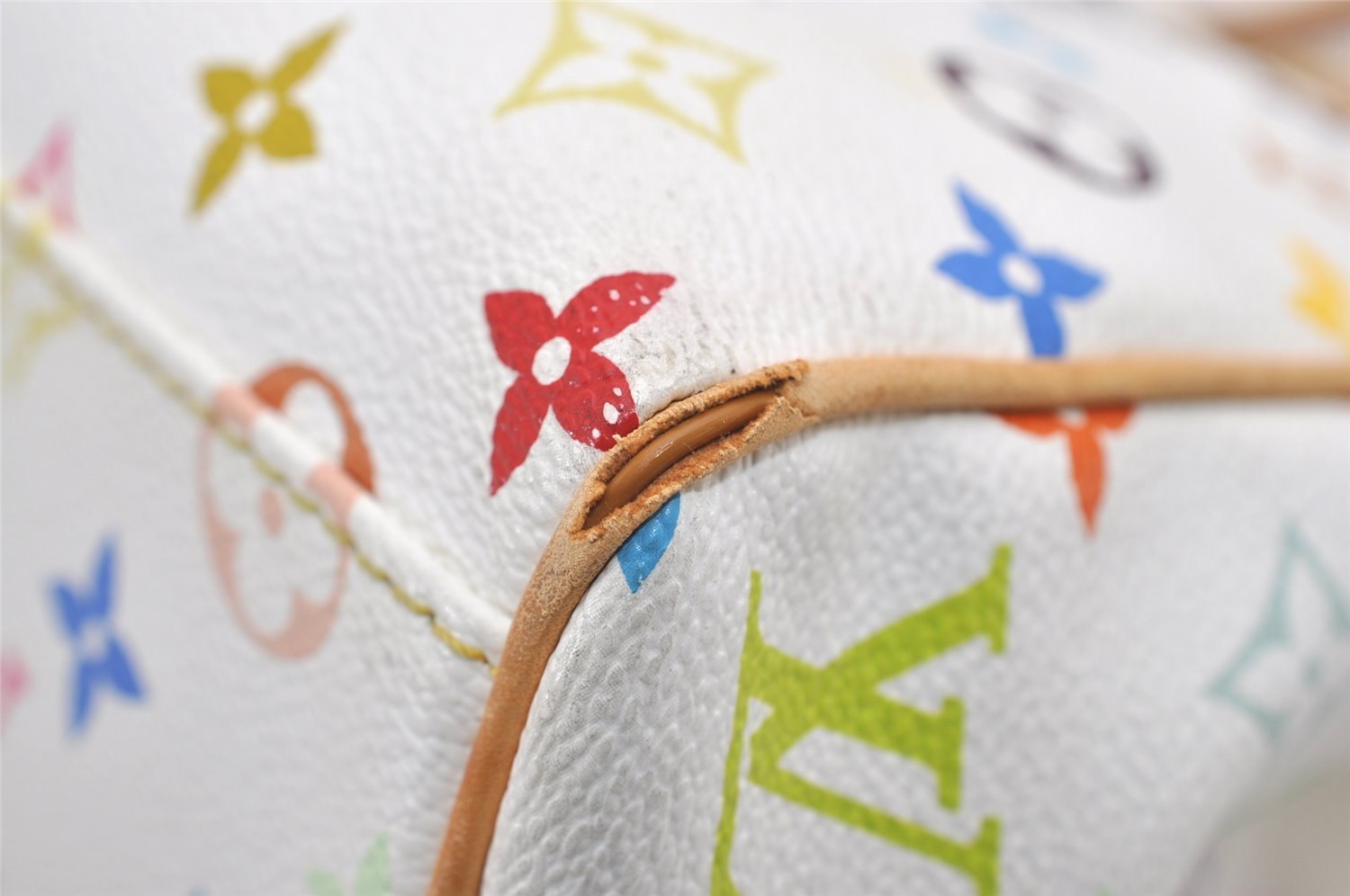 Auth Louis Vuitton Multicolor Aurelia MM White Shoulder Tote Bag M40094 LV 9538I