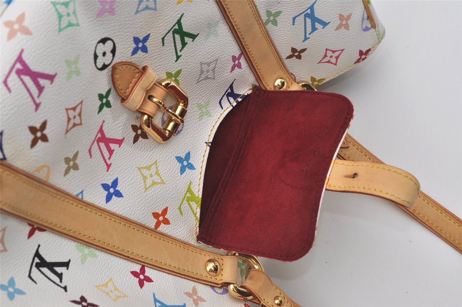 Auth Louis Vuitton Multicolor Aurelia MM White Shoulder Tote Bag M40094 LV 9538I