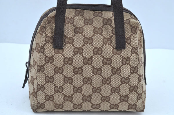 Authentic GUCCI Vintage Hand Bag Purse GG Canvas Leather 124542 Brown 9539H