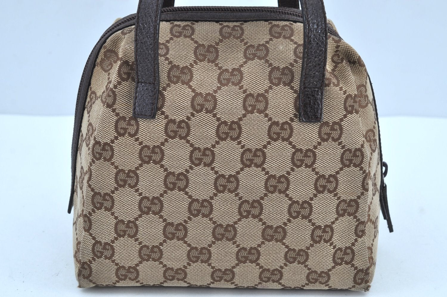 Authentic GUCCI Vintage Hand Bag Purse GG Canvas Leather 124542 Brown 9539H