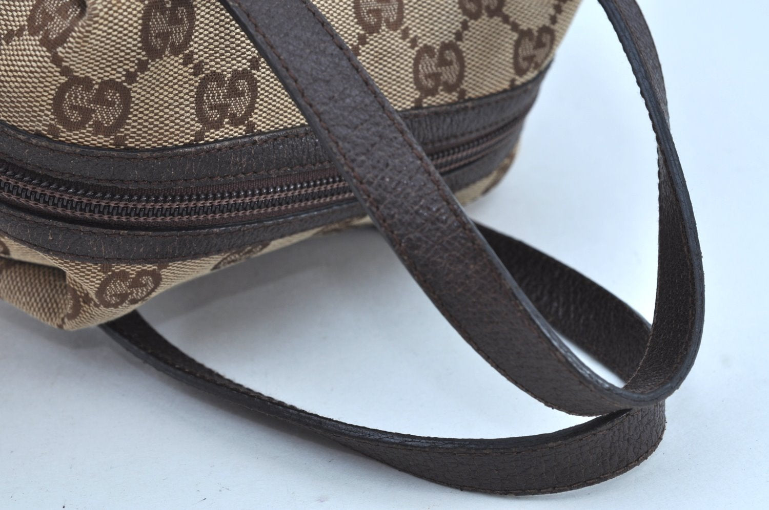 Authentic GUCCI Vintage Hand Bag Purse GG Canvas Leather 124542 Brown 9539H