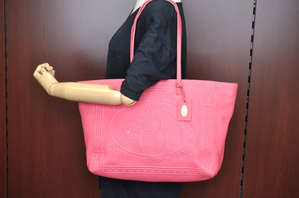Authentic FENDI Vintage Selleria Shoulder Tote Bag Leather Pink 9541F
