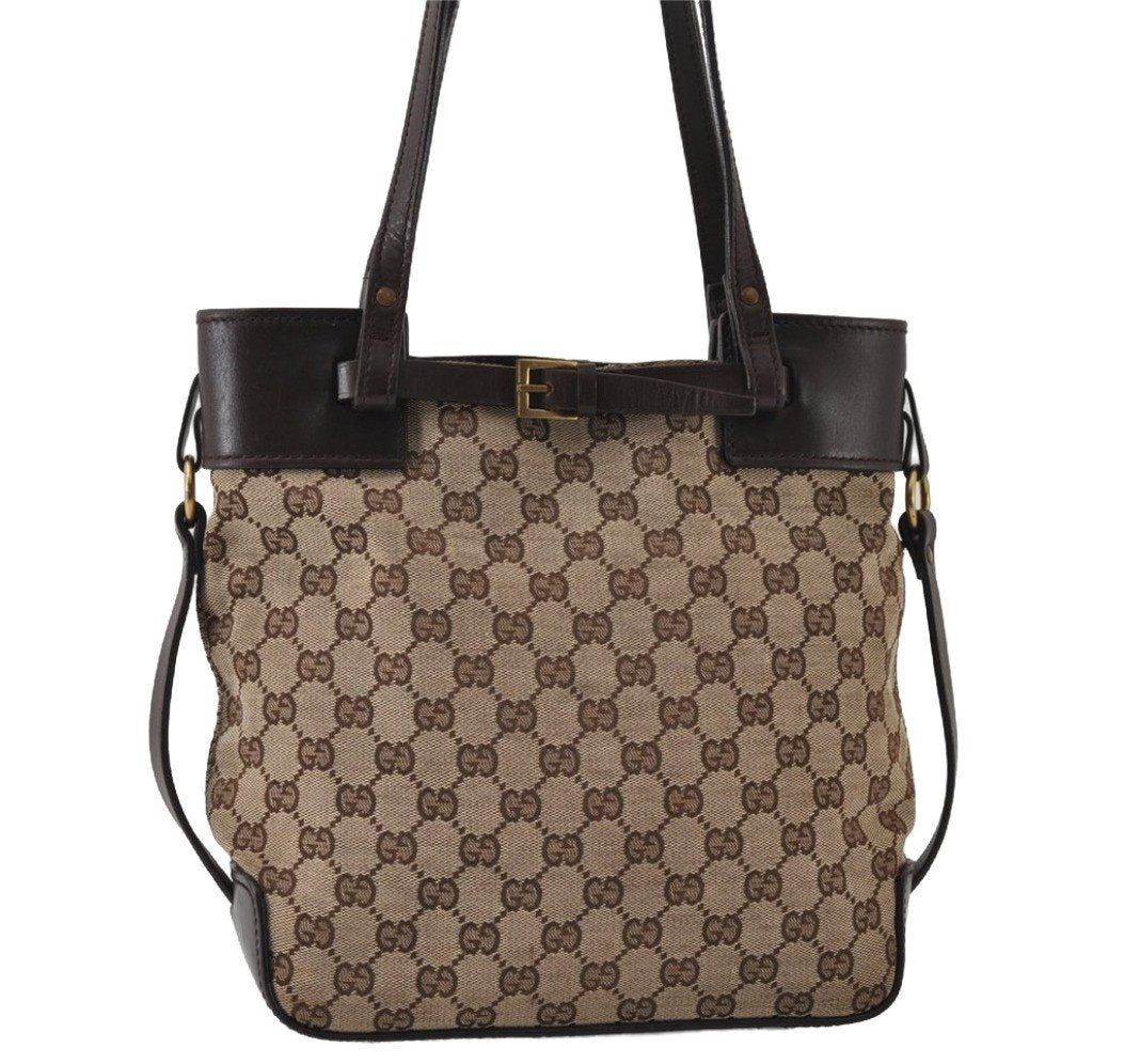Authentic GUCCI Vintage Shoulder Tote Bag GG Canvas Leather 107757 Brown 9547I