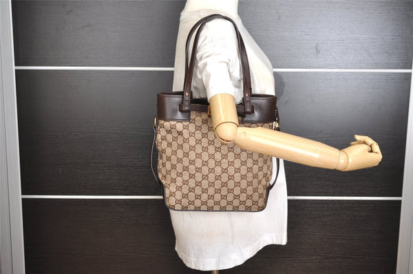 Authentic GUCCI Vintage Shoulder Tote Bag GG Canvas Leather 107757 Brown 9547I