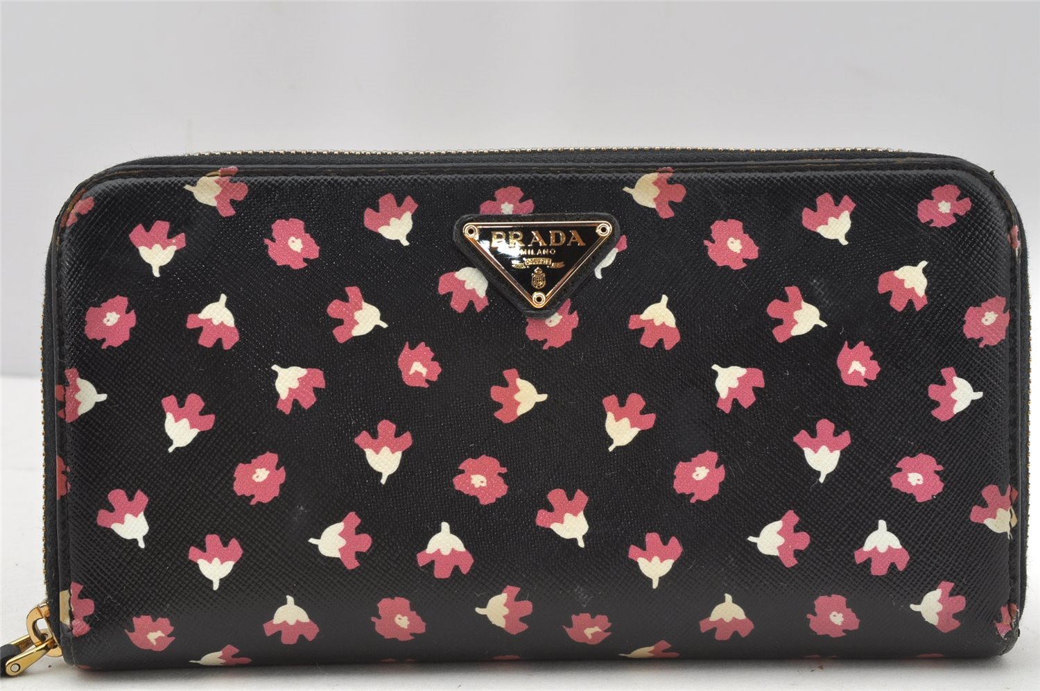 Authentic PRADA Flower Pattern Saffiano Leather Long Wallet Purse Black 9549I