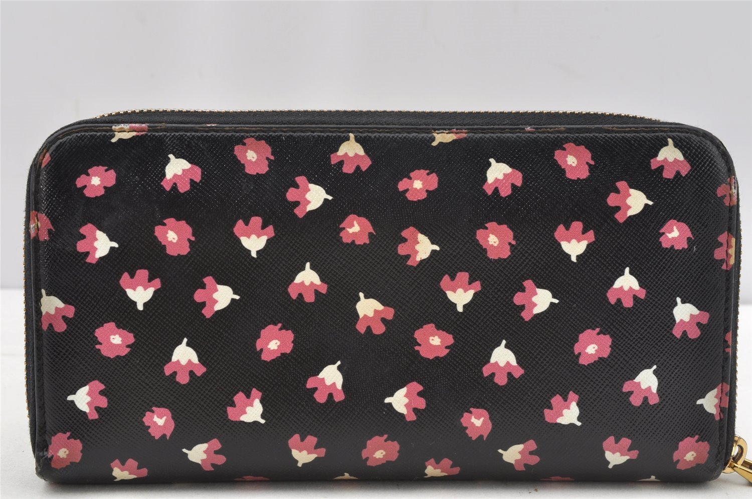 Authentic PRADA Flower Pattern Saffiano Leather Long Wallet Purse Black 9549I