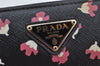 Authentic PRADA Flower Pattern Saffiano Leather Long Wallet Purse Black 9549I