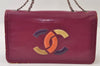 Authentic CHANEL Lipstick Enamel Leather CoCo Mark Shoulder Bag Purple 9550I