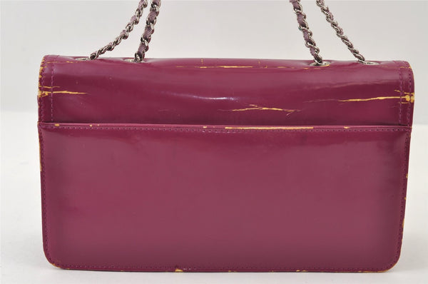 Authentic CHANEL Lipstick Enamel Leather CoCo Mark Shoulder Bag Purple 9550I