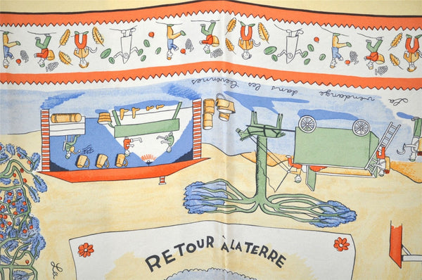 Authentic HERMES Carre 90 Scarf "RETOUR A LA TERRE" Silk Yellow Box 9550J