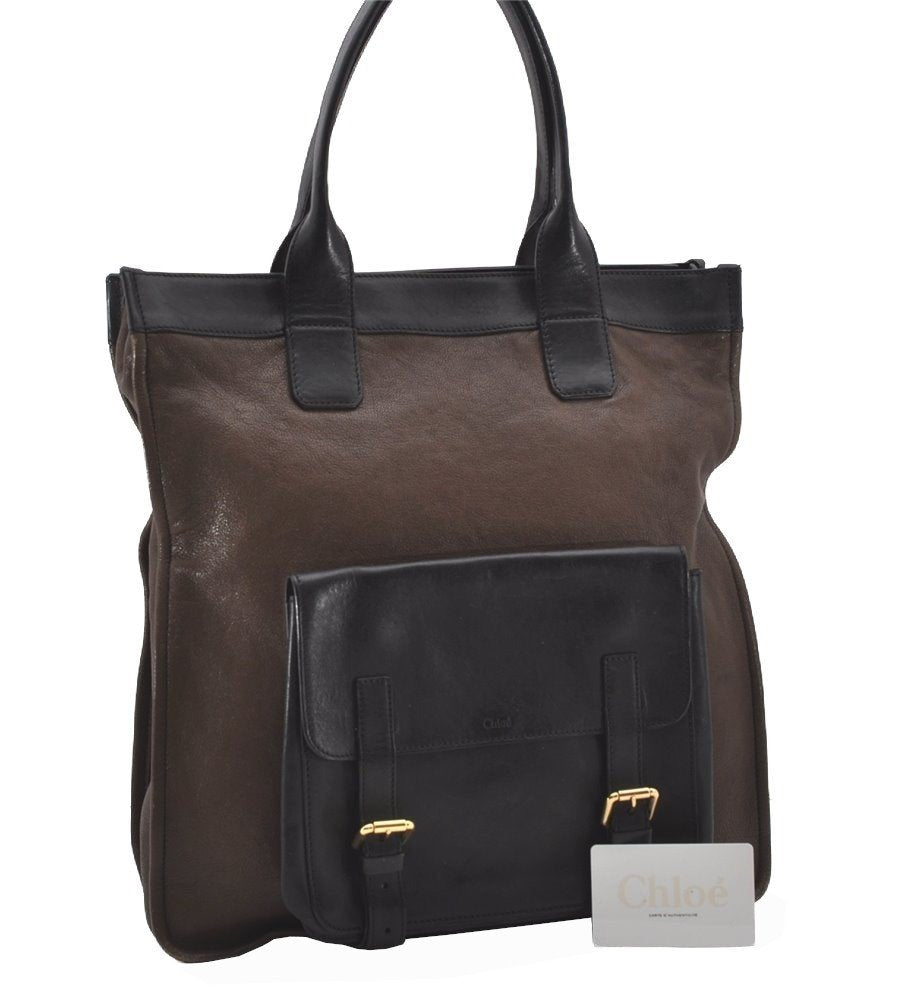 Authentic Chloe Vintage Shoulder Tote Bag Leather Brown 9551I