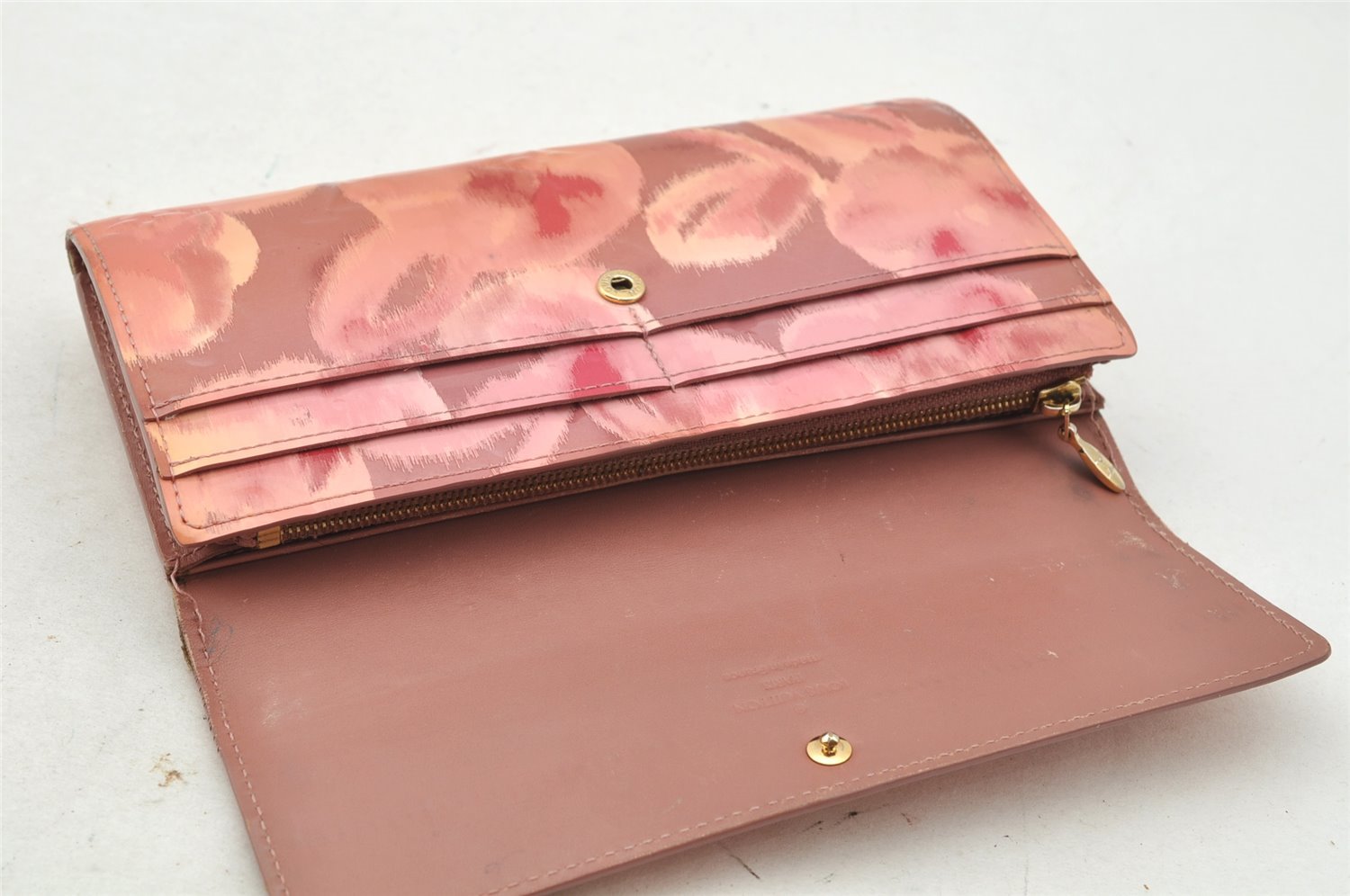 Authentic Louis Vuitton Vernis Ikat Flower Portefeuille Sarah Wallet Pink 9560I