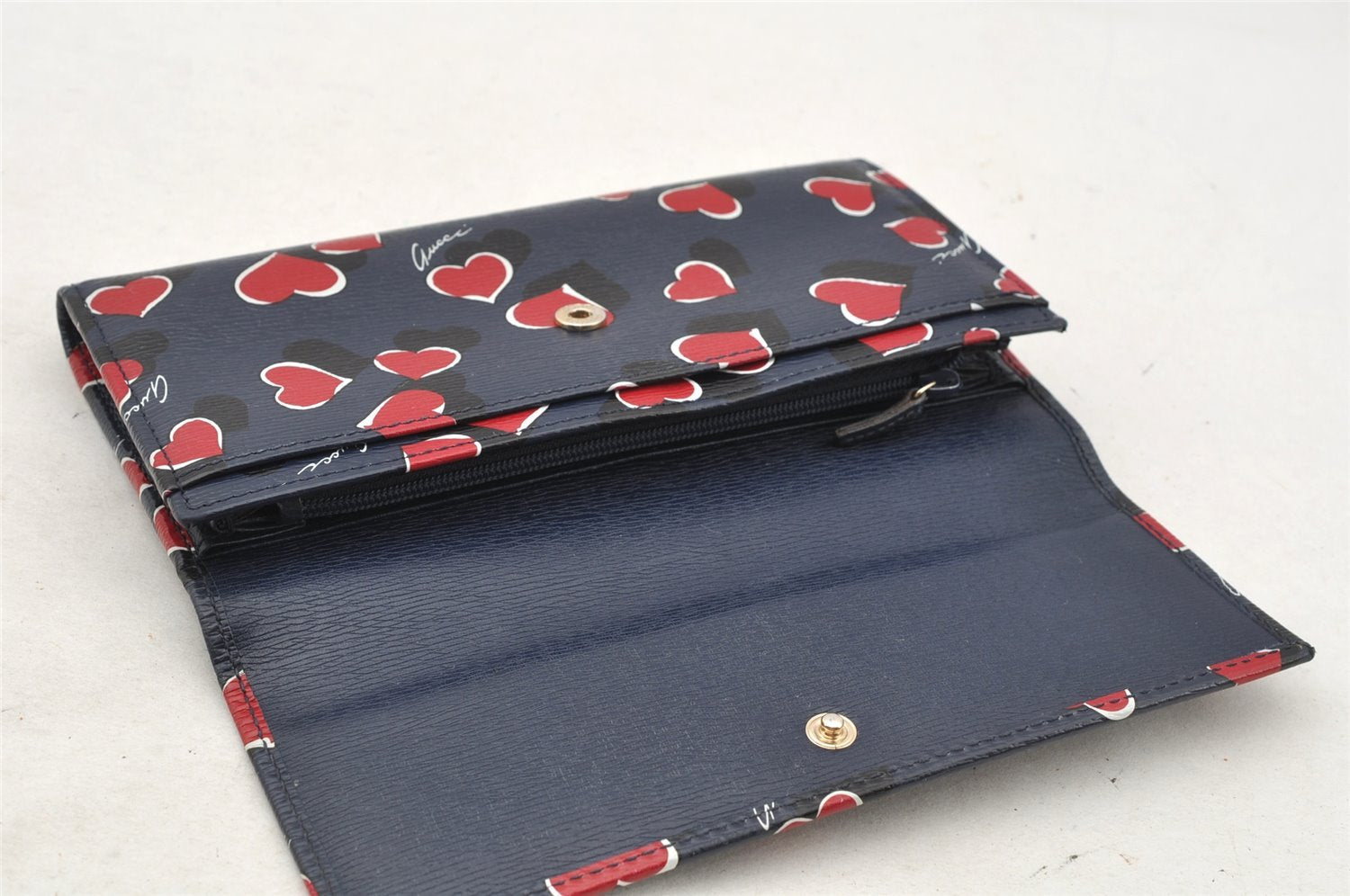 Authentic GUCCI Heart Beat Long Wallet Purse Leather 309702 Navy Blue 9561I