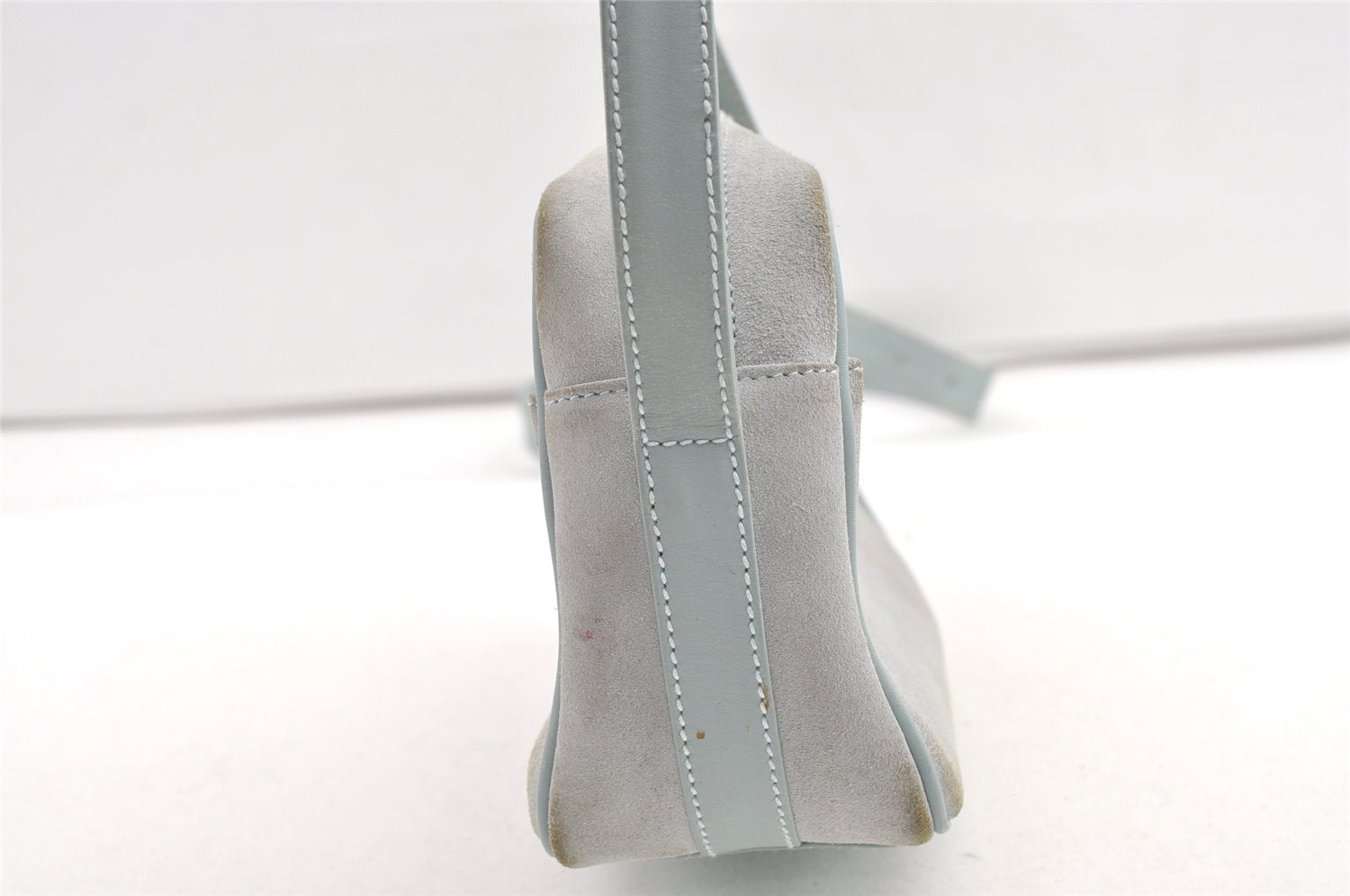 Authentic GUCCI Horsebit Shoulder Cross Bag Suede Leather Light Blue Junk 9562J