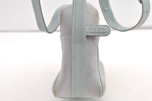 Authentic GUCCI Horsebit Shoulder Cross Bag Suede Leather Light Blue Junk 9562J