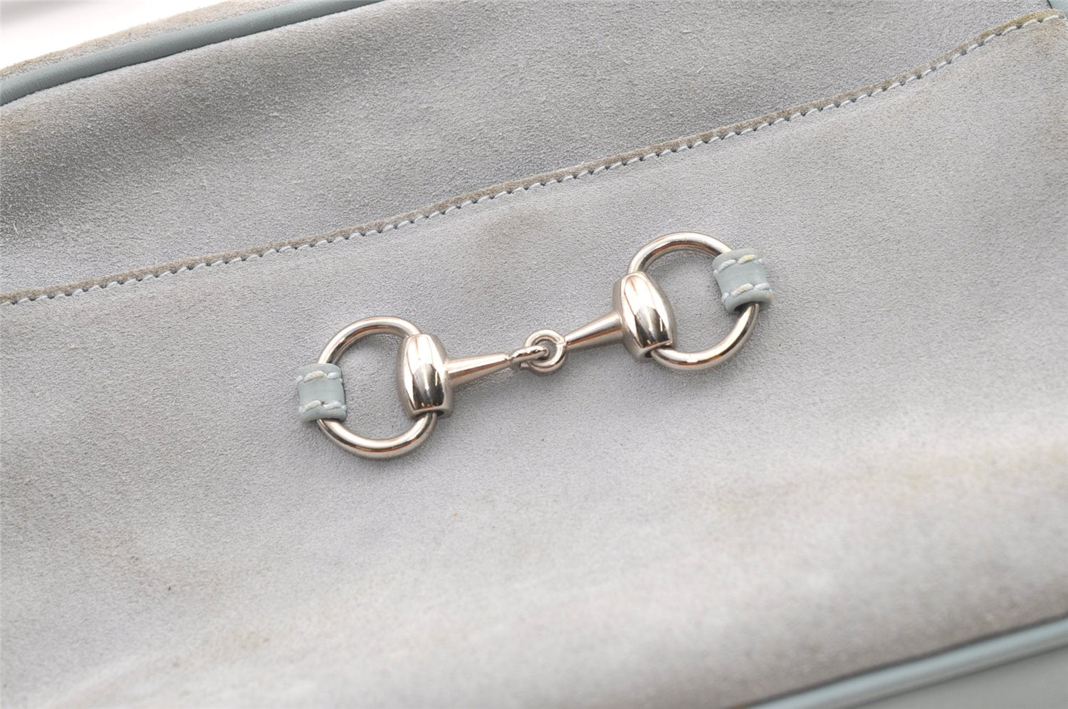 Authentic GUCCI Horsebit Shoulder Cross Bag Suede Leather Light Blue Junk 9562J