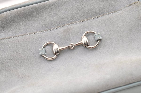 Authentic GUCCI Horsebit Shoulder Cross Bag Suede Leather Light Blue Junk 9562J